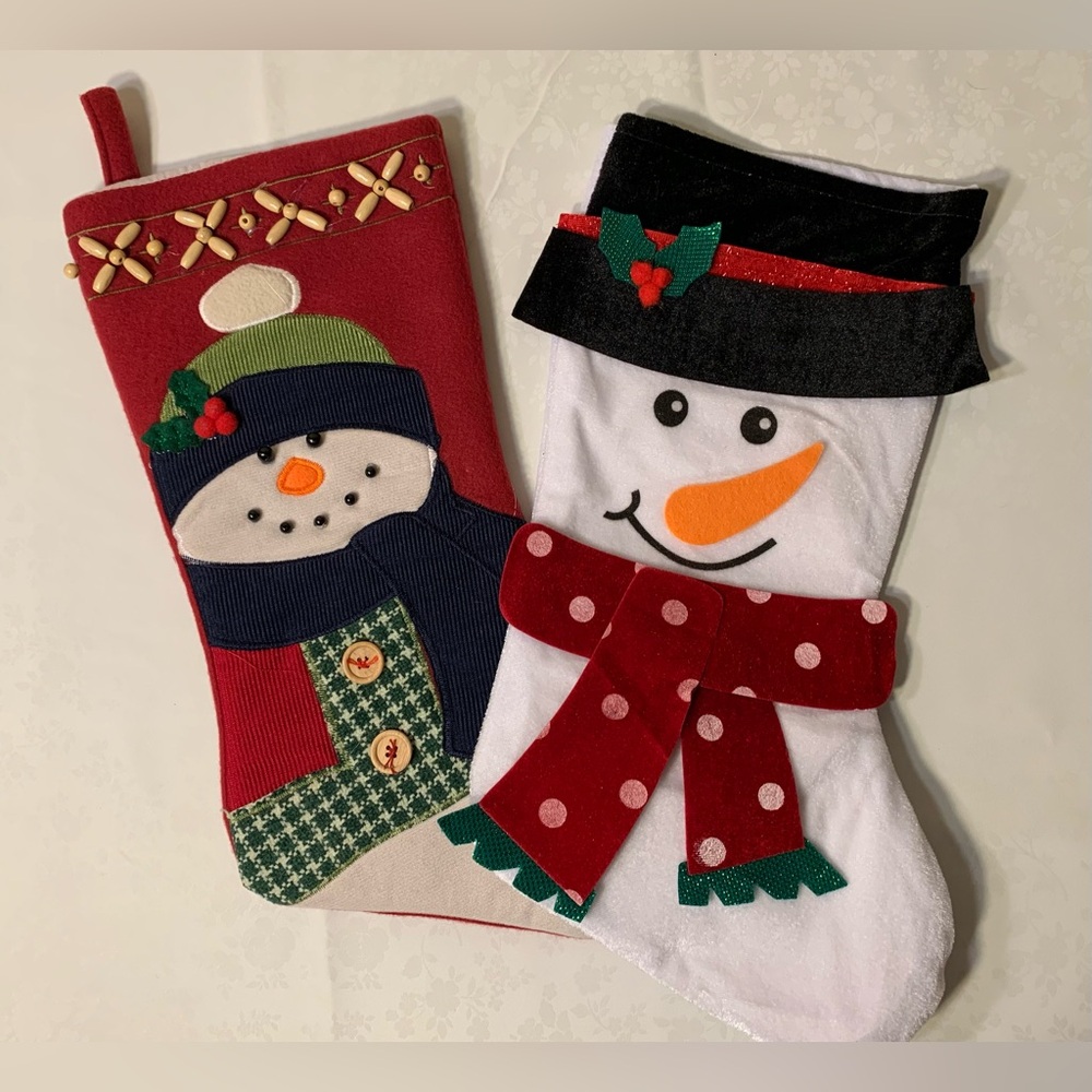 NWOT Bundle of 2 Christmas Stockings: Snowman Designs, Red, White